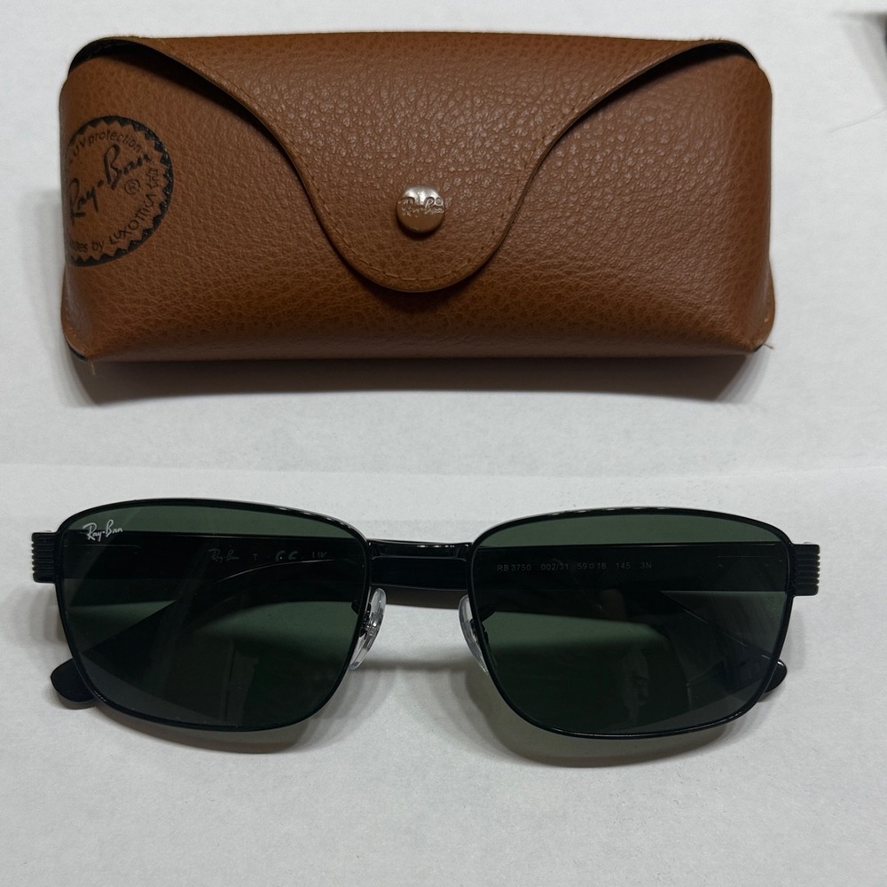 Ray-Ban Black RB 3750 Sunglasses with Brown Leather Case.